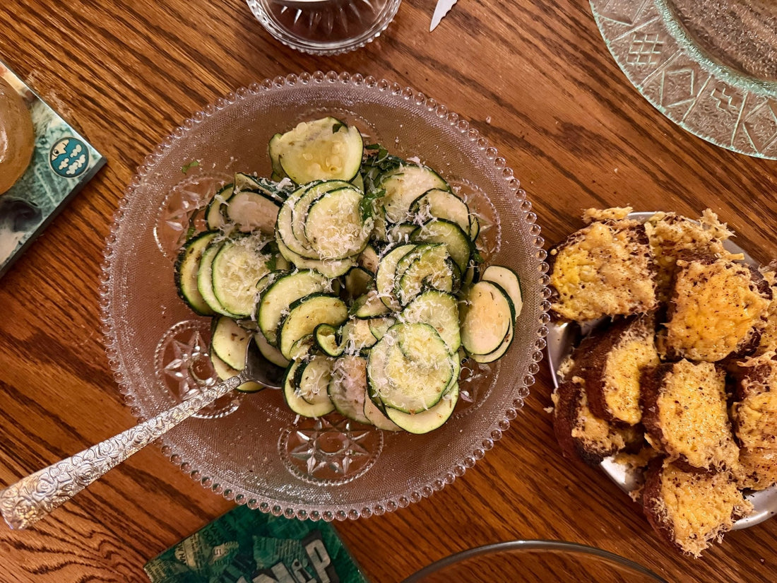 fresh zucchini salad with parmesan, lemon + herbs