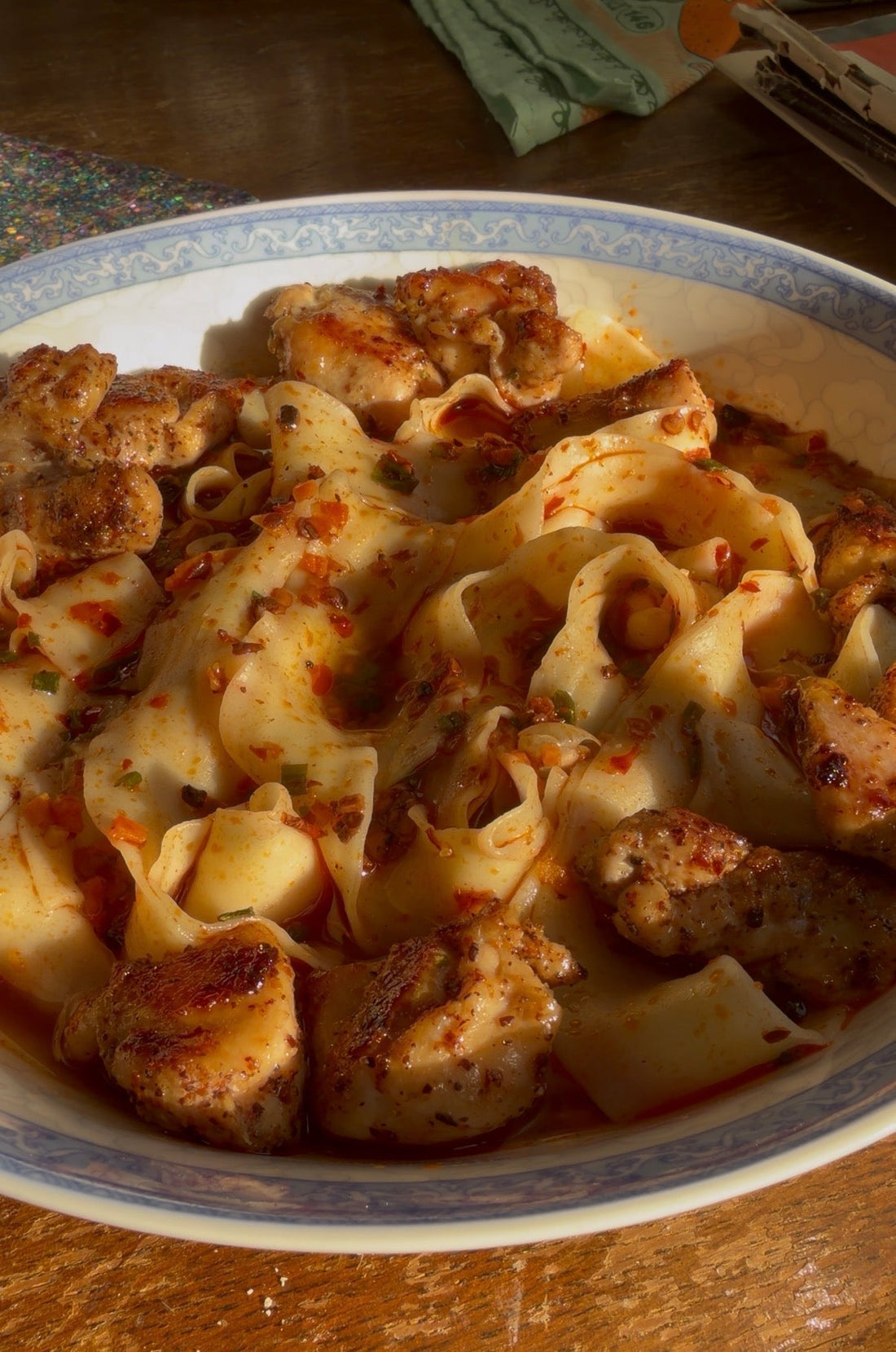 spicy hotpot noodles with umami chicken