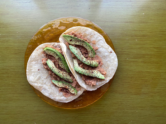 bean and avocado tacos with sugo salt