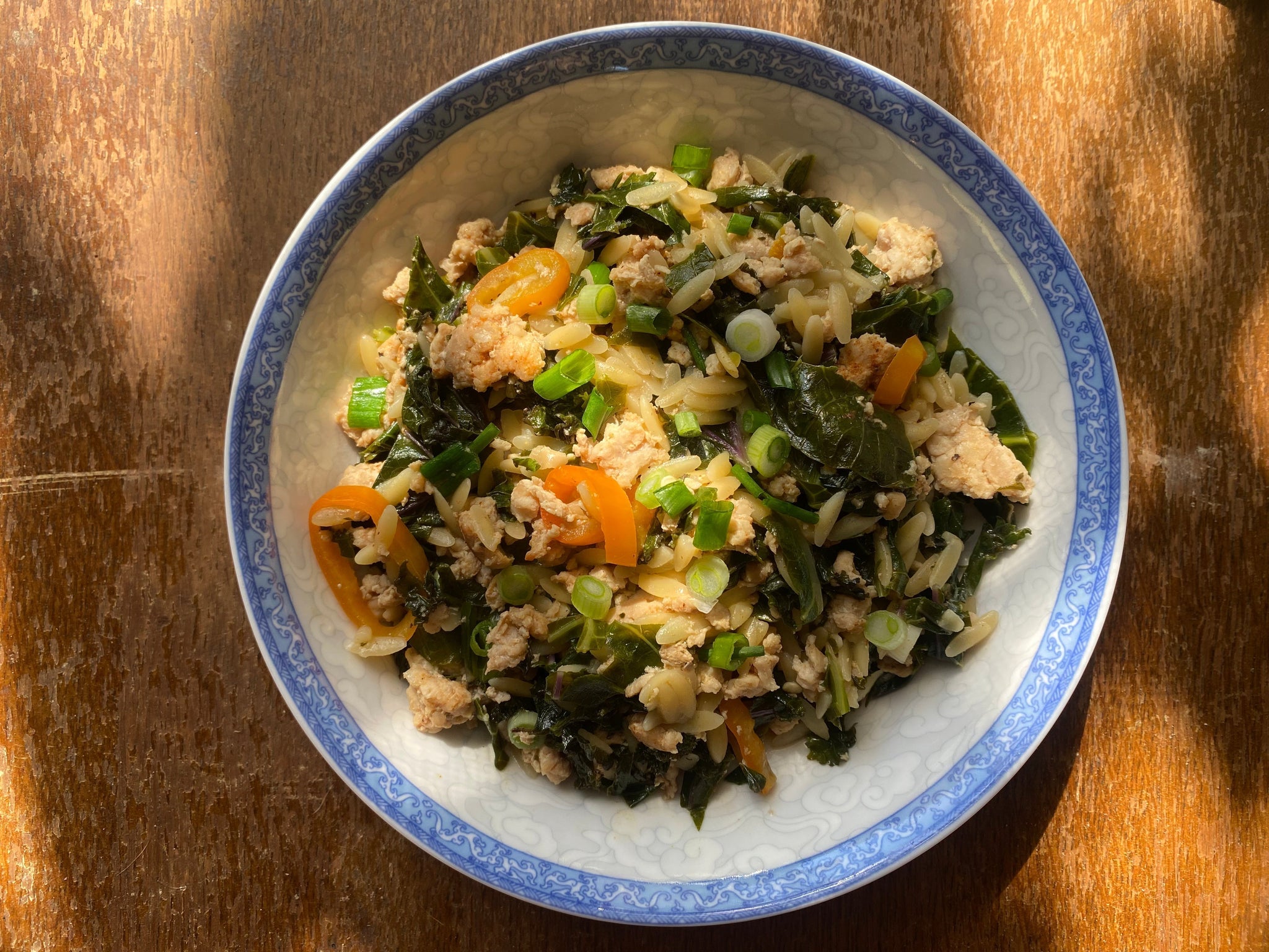 blackened chicken and greens with orzo (1-pot meal)