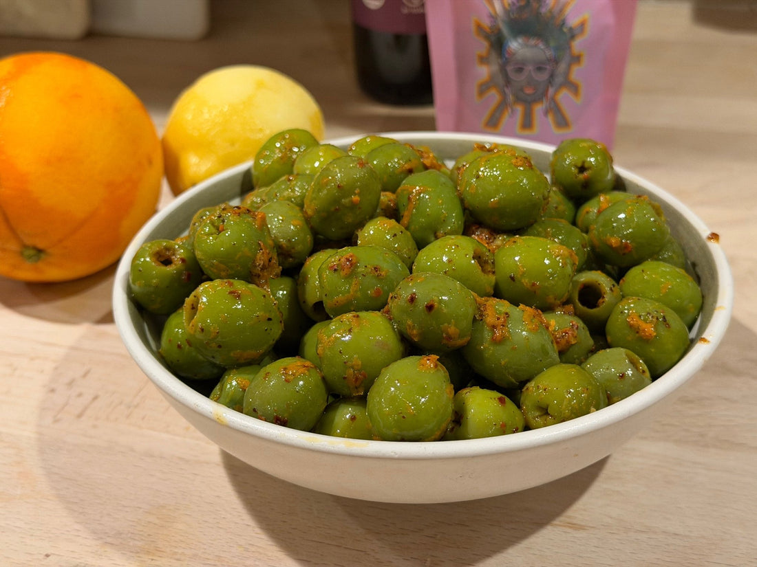 citrus and sugo marinated olives