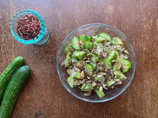 cucumber salad with cottage cheese + sugo