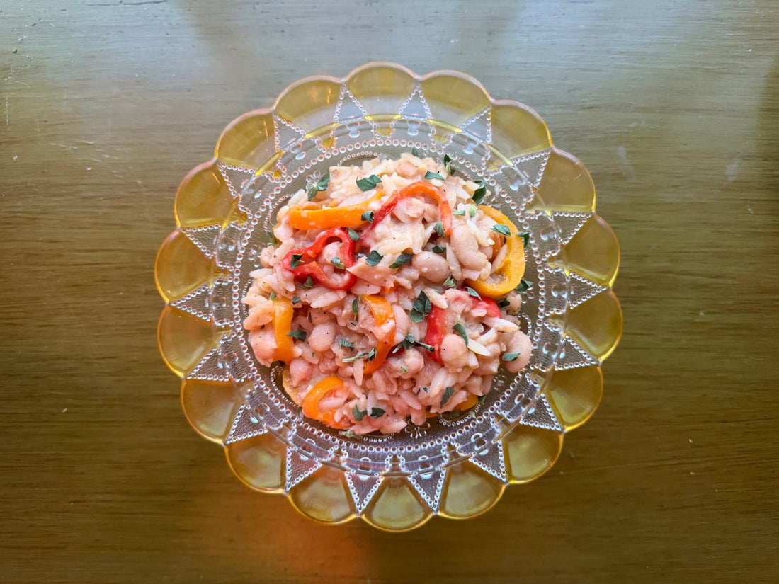 white bean, bell pepper + herb pasta